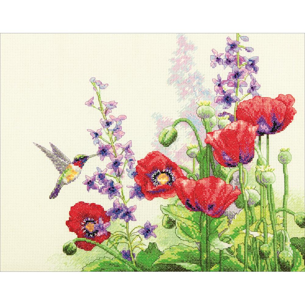 Hummingbird & Poppies Counted Cross Stitch Kit